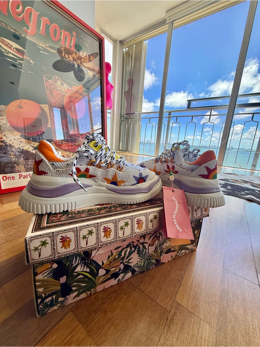 FARM Rio White Multicolor Embroidered Platform Sneakers
